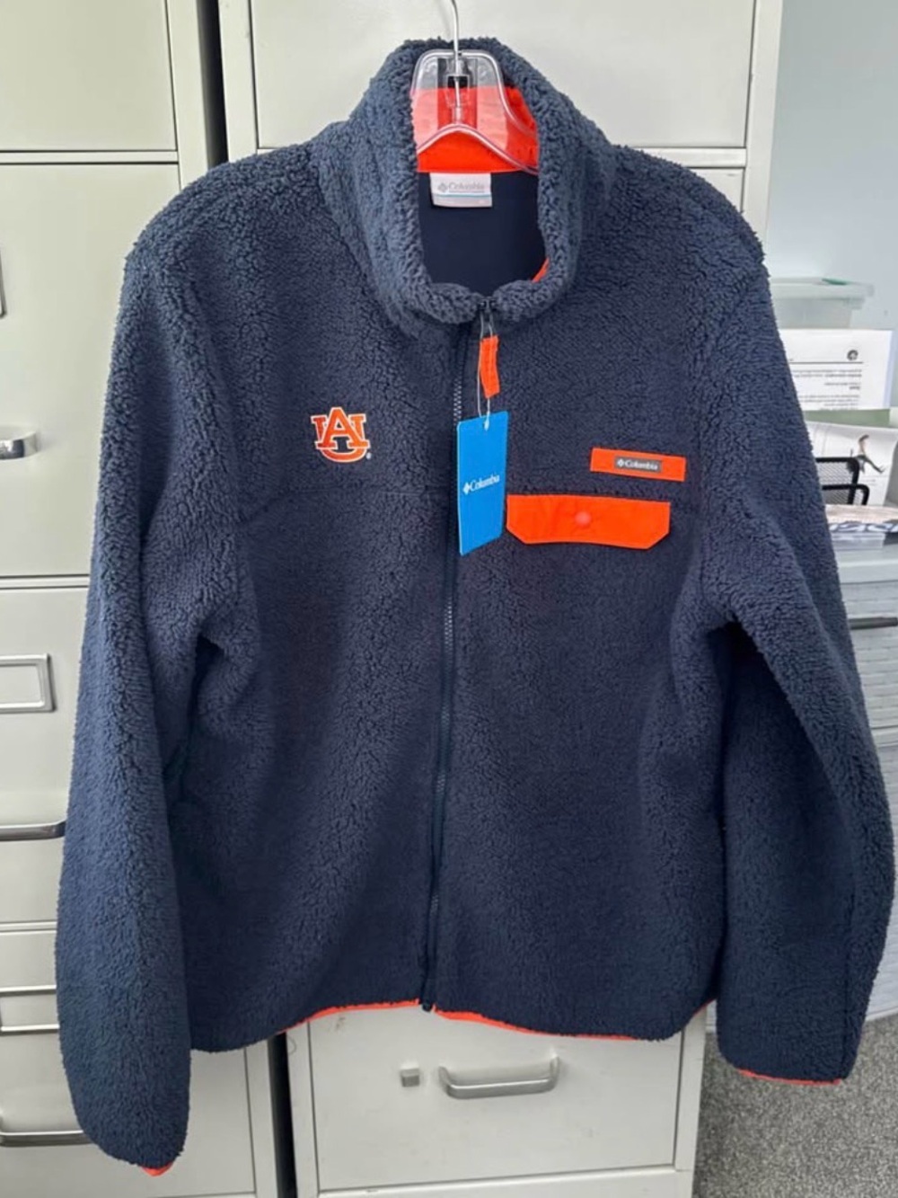 Columbia Kids Navy Sherpa Jacket with Orange Accents